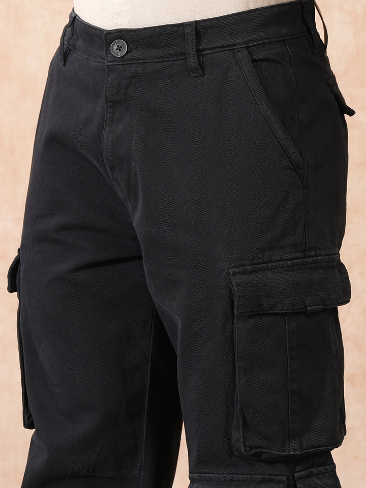 Stacked Loose Fit Cargo Trouser | Black