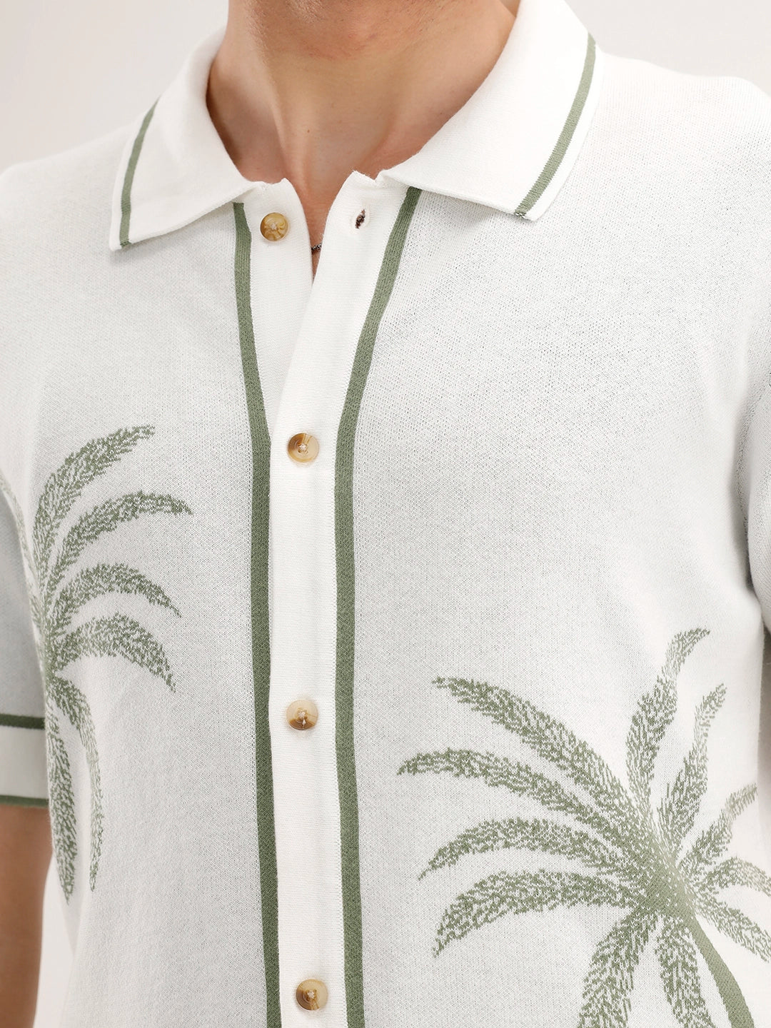 Slim Fit Jacquard Resort Collar Shirt | Off White