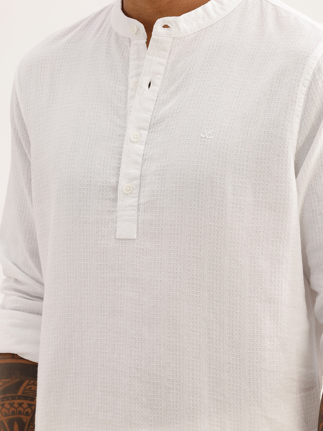 Textured Slim Fit Mandrin Collar Shirt | White