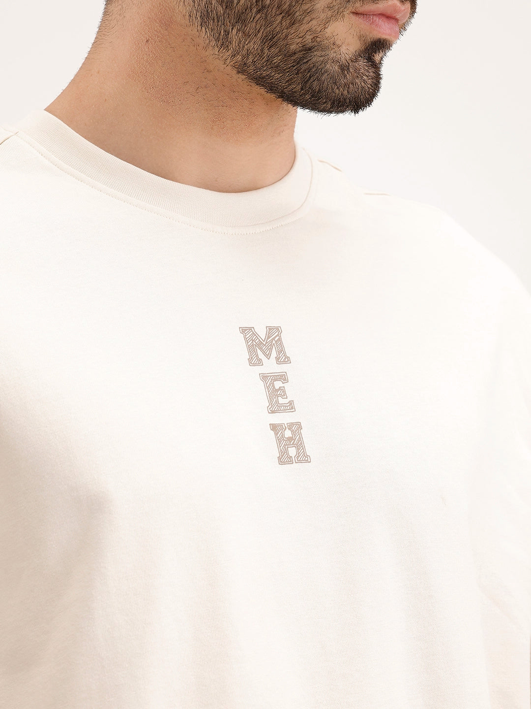 Oversized Embrodered Patch Detail T-Shirt | Beige