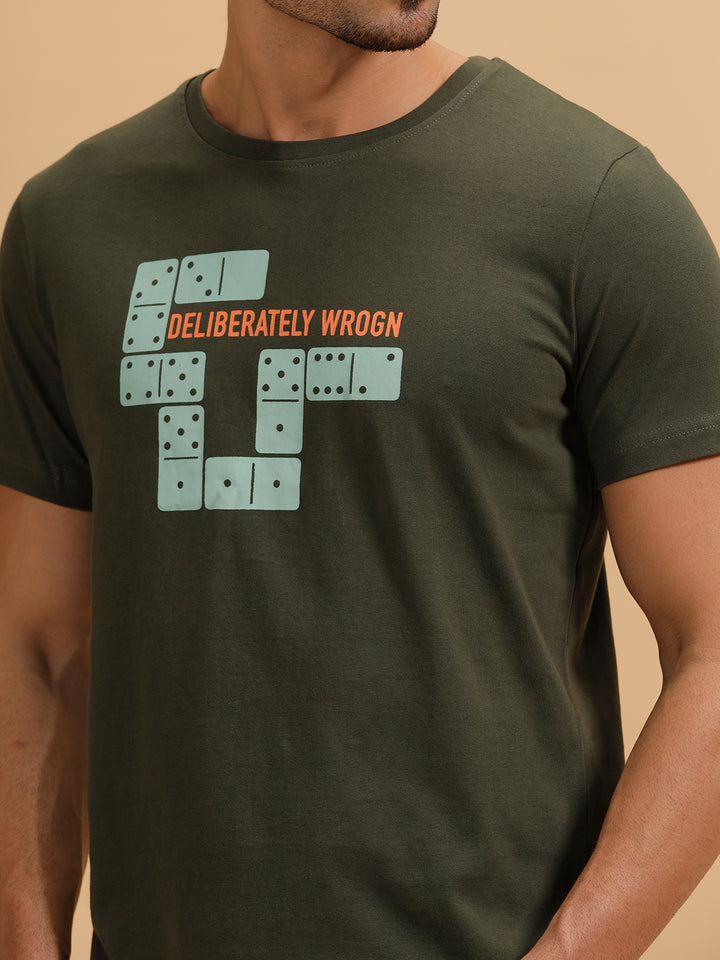Placement Print Slim Fit T-Shirt | Olive