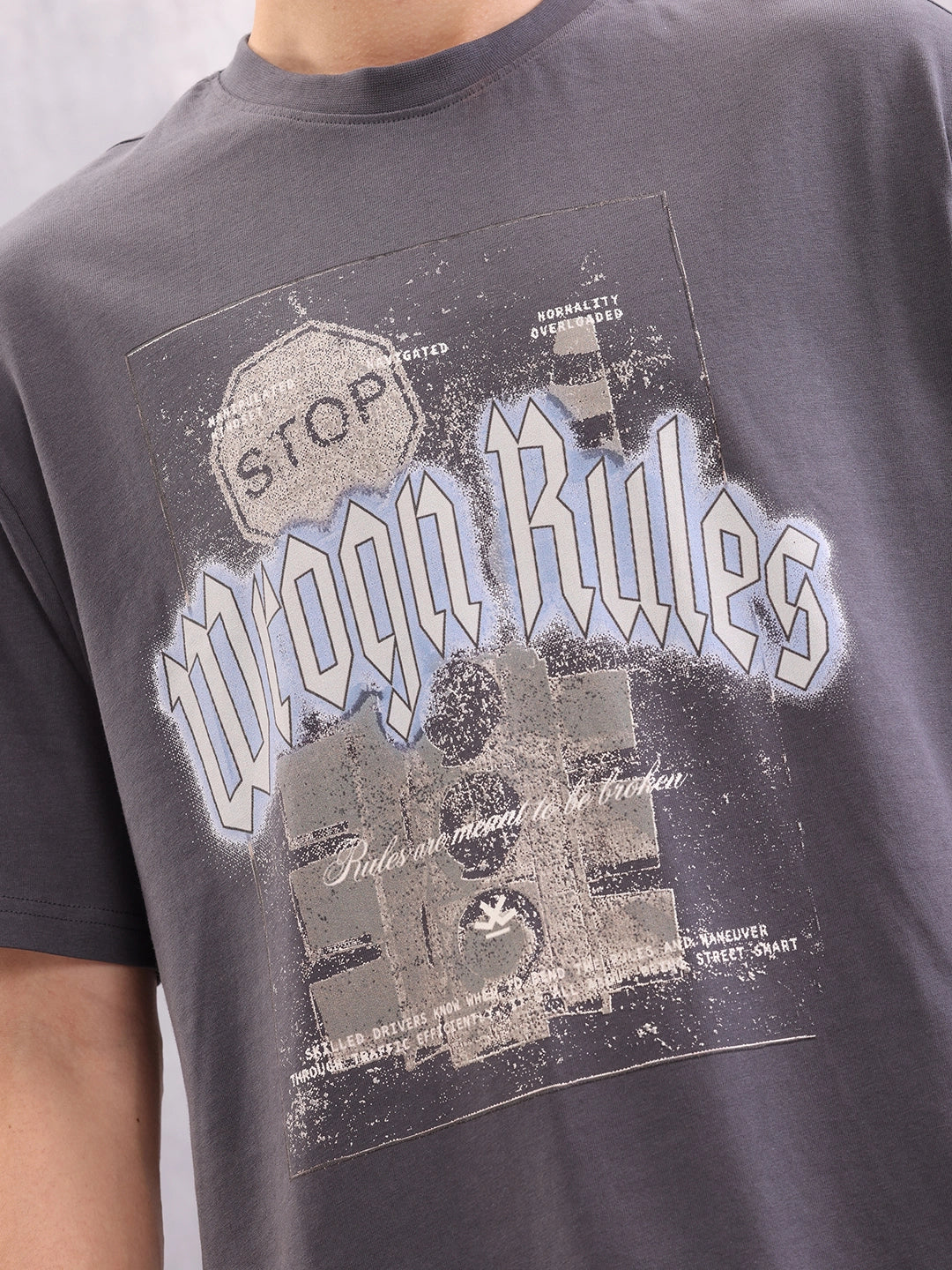 Retro Graphic Printed Oversized Fit T-shirt | Dark Grey