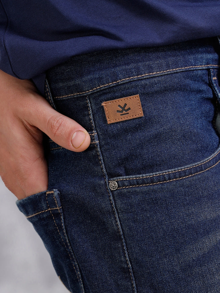 Solid Skinny Crop Distressed Jeans | Blue