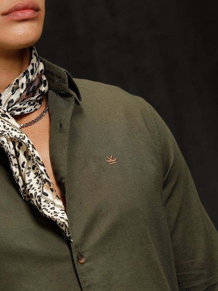 Solid Linen Blend Shirt | Olive