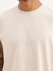 Oversized Raw Edge Cut-Off Sleeve T-Shirt | Beige