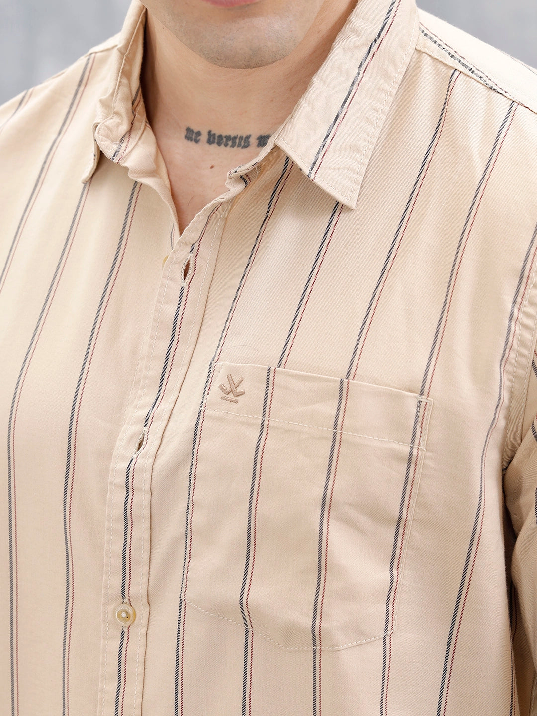 Wrogn Men’S Regular Fit Striped Shirt | Khaki