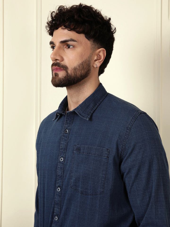 Washed Down Textured Shirt | Navy Blue