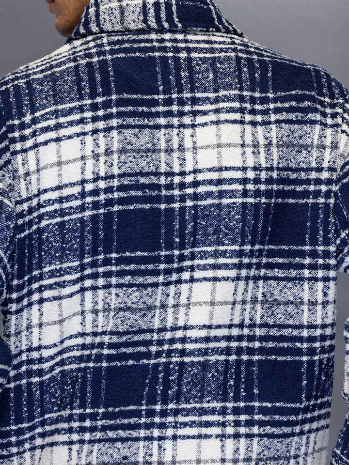 Men’s brushed bold check shacket | Navy Blue