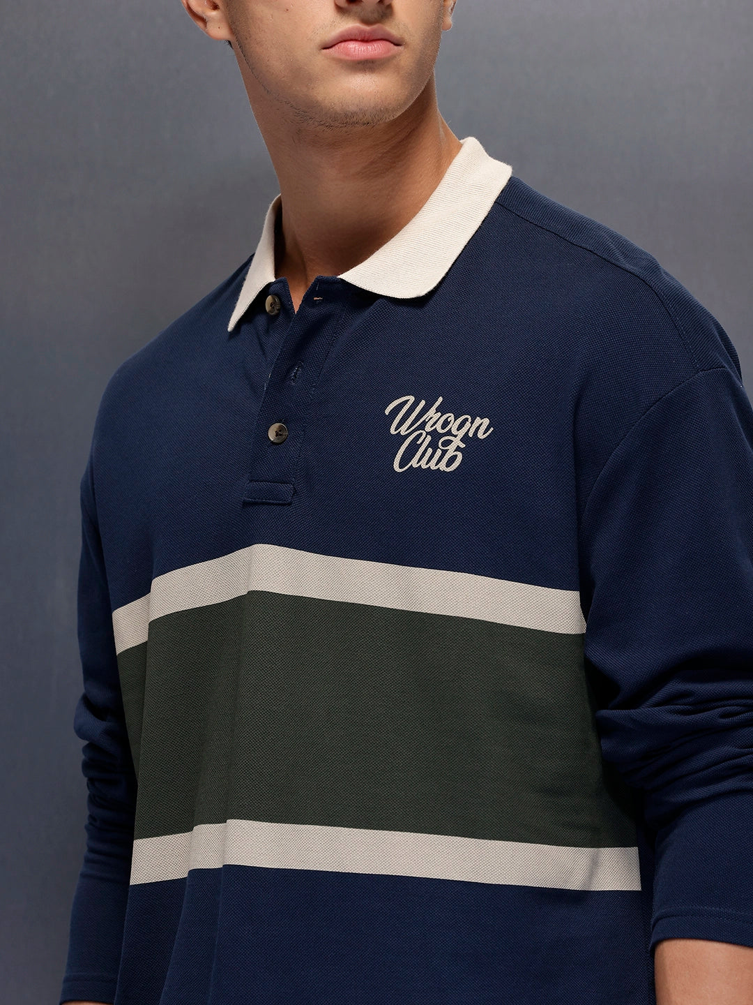 Classic Oversized Full Sleeves Polo T-Shirt | Navy Blue – Wrogn