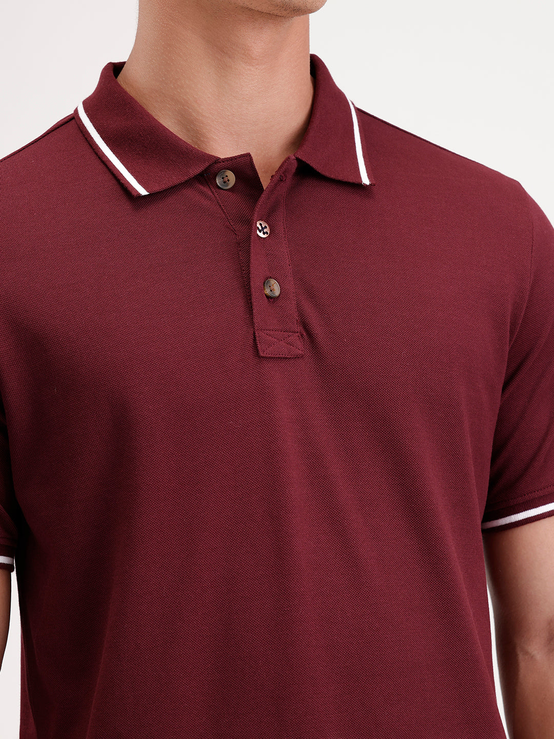 Solid Slim Fit Tipping collar Polo T-Shirt  | Wine