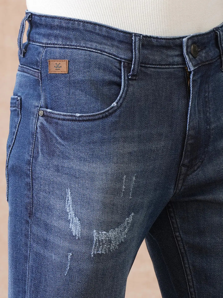 Distressed Skinny Crop Jeans | Dark Blue