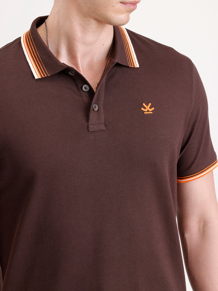 Tipping Collar Polo T-Shirt   |  Brown