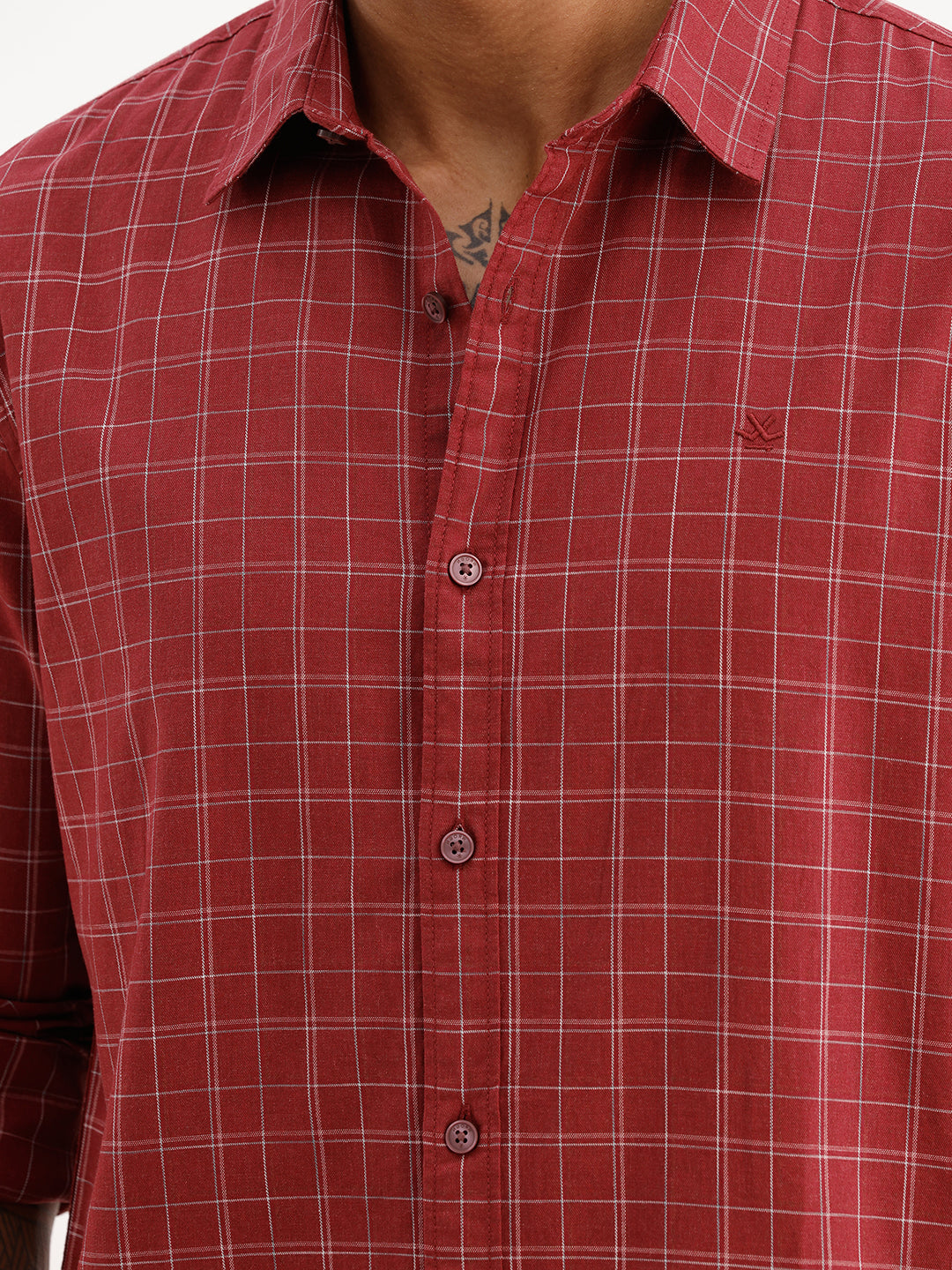 Slim Fit Checkered Full Sleeve Shirt | Red