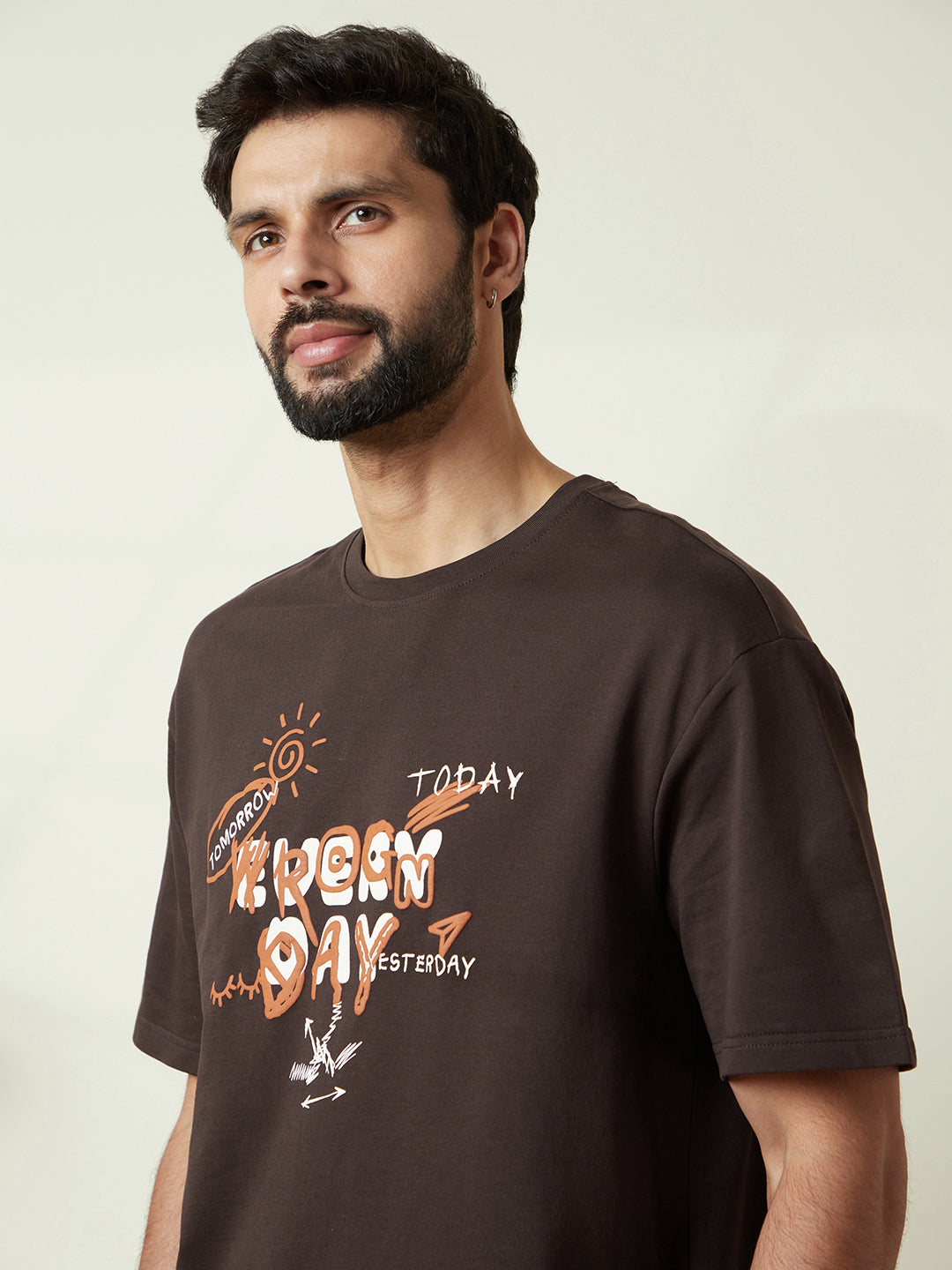 Wrogn Day Printed T-Shirt in Dark Brown