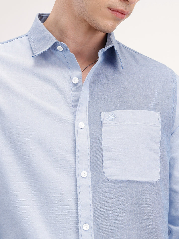 Slim Fit Pannel Printed Shirt | Light Blue