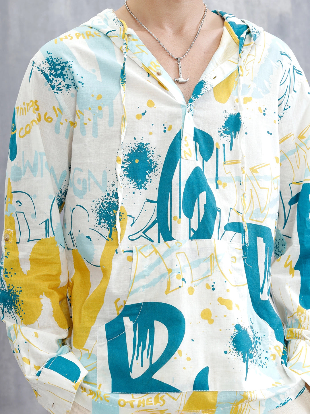 Graffiti AOP Hooded Shirt | White
