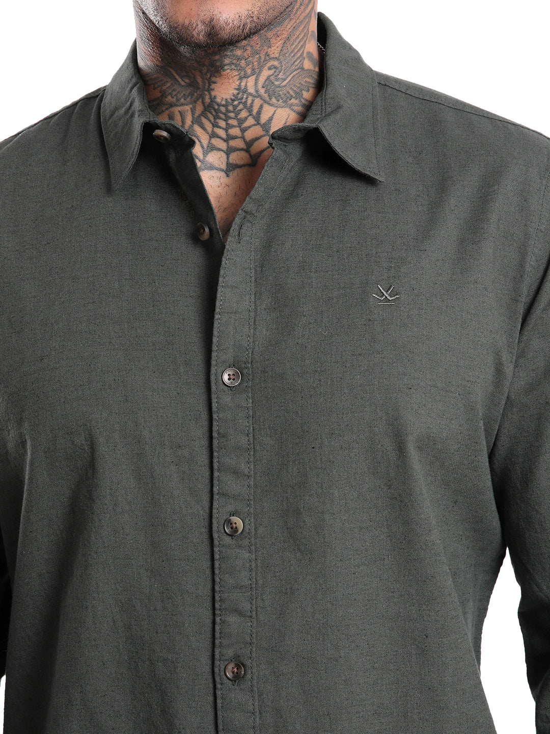 Solid Olive Cotton Linen Shirt