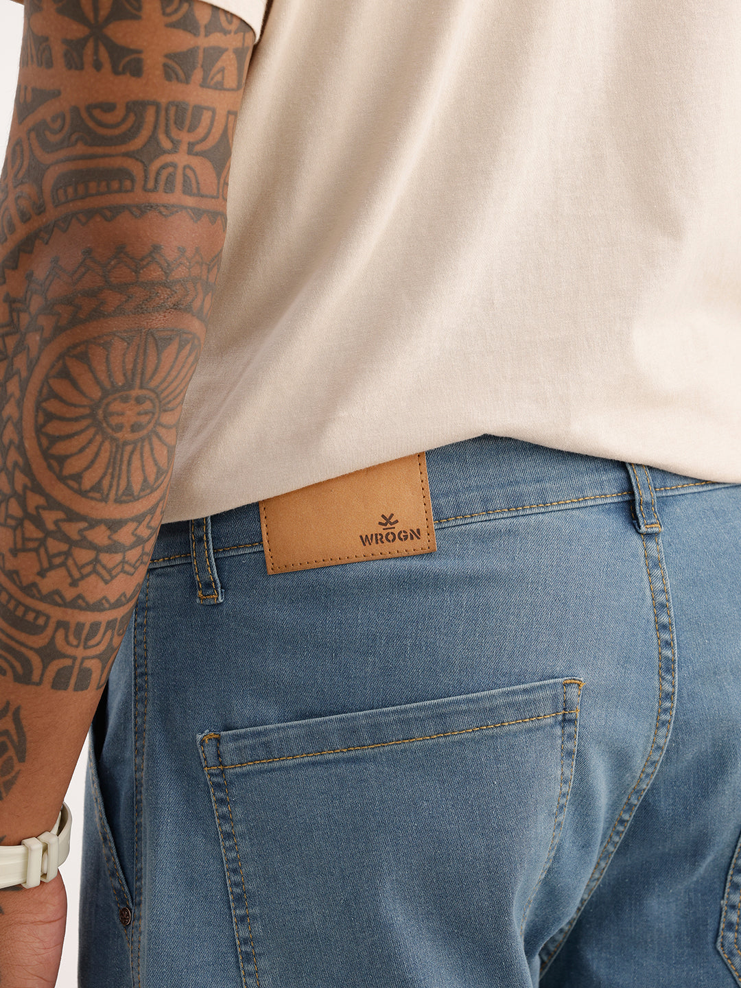 Classic Solid Denim Cargos | Light Blue