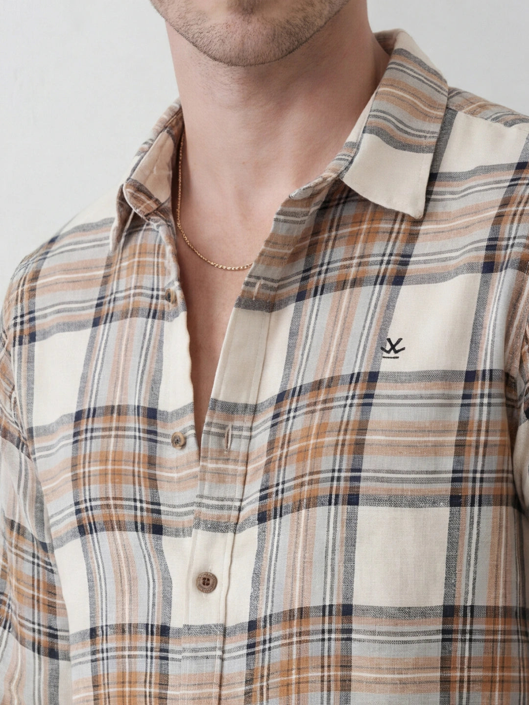 Classic Slim Fit Checkered Shirt | Beige