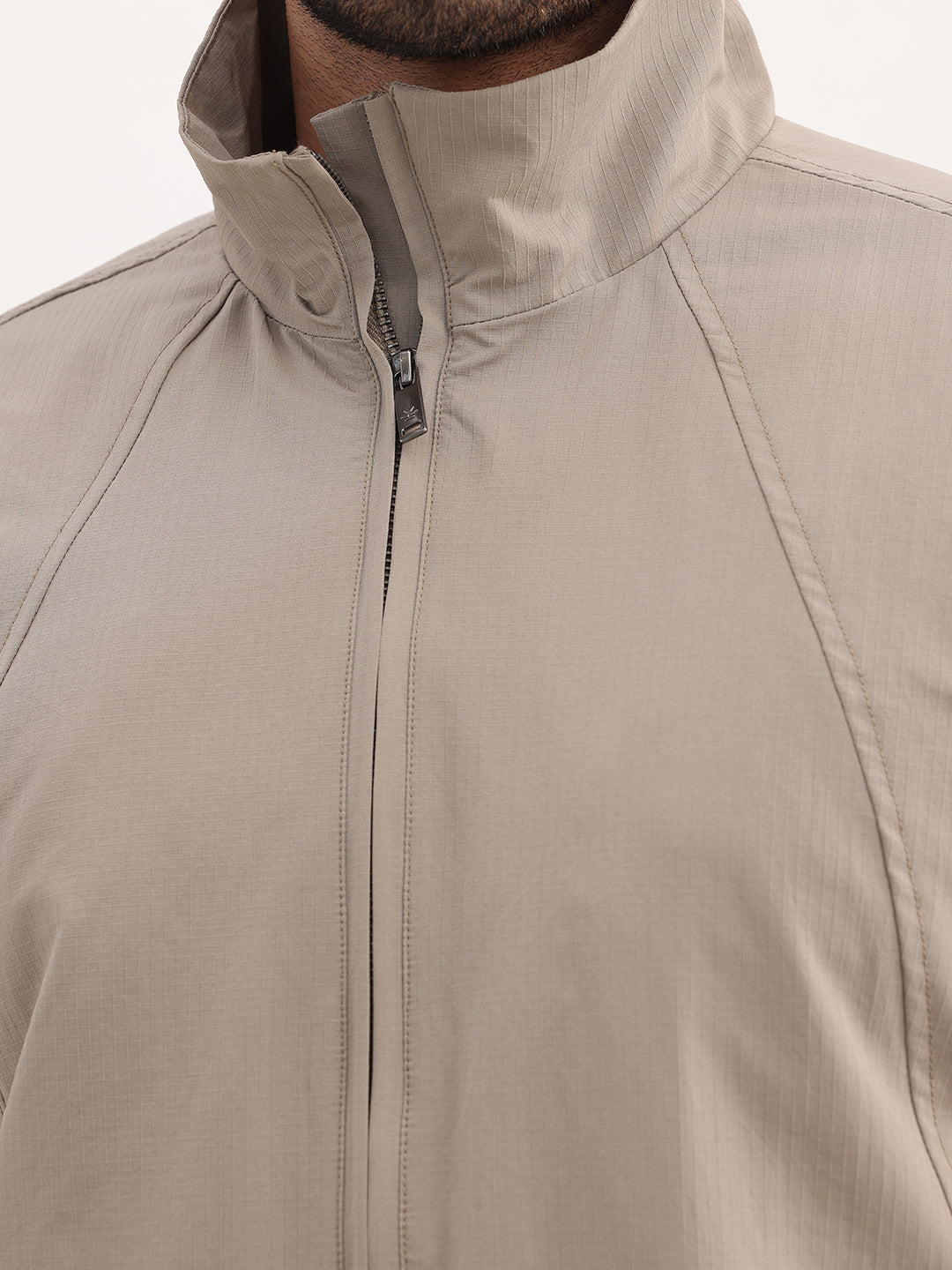 Solid Comfort Fit Puffer Jacket | Beige