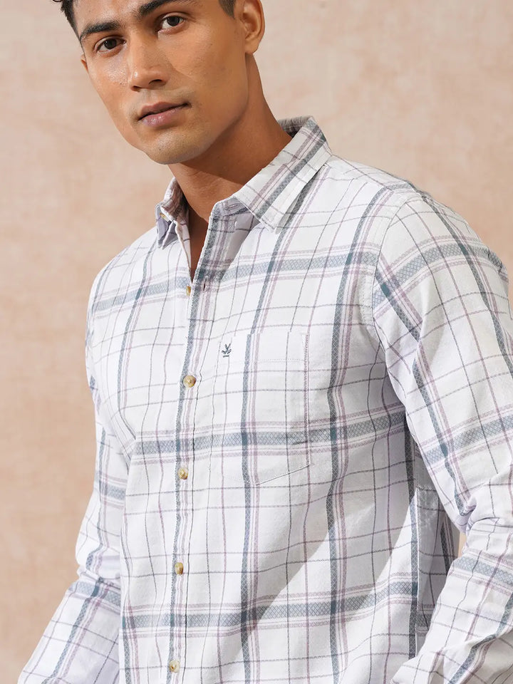 Textured Checks Slim Fit Shirt | Grey