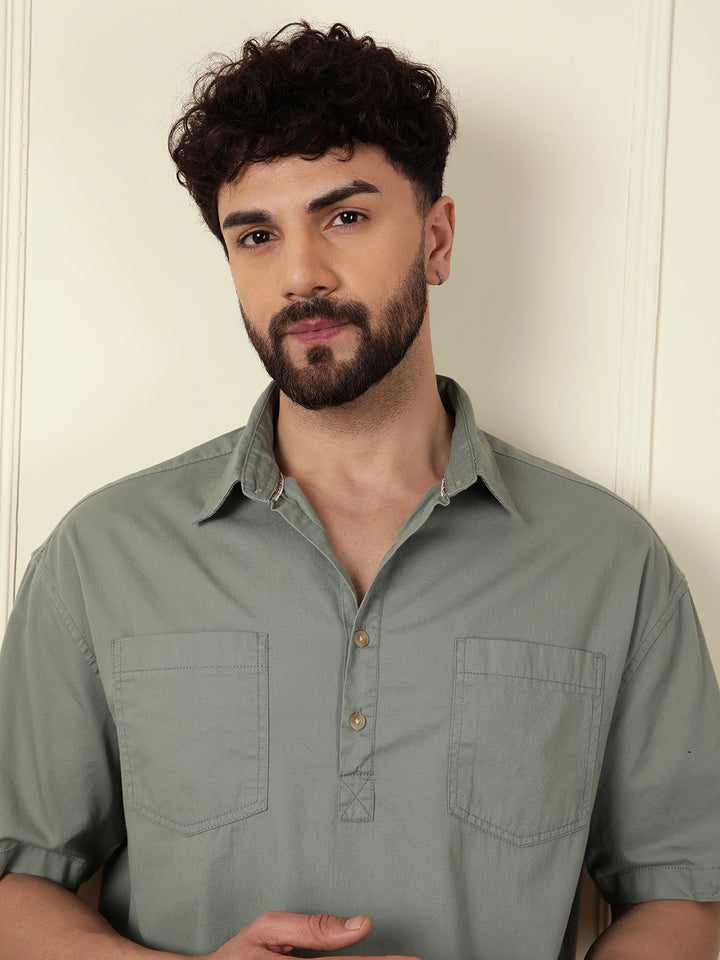 Popover Oversized Fit Shirt | Green