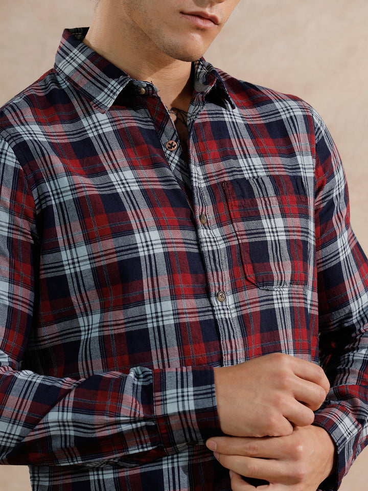 Twill Checked Regular Fit Shirt | Blue