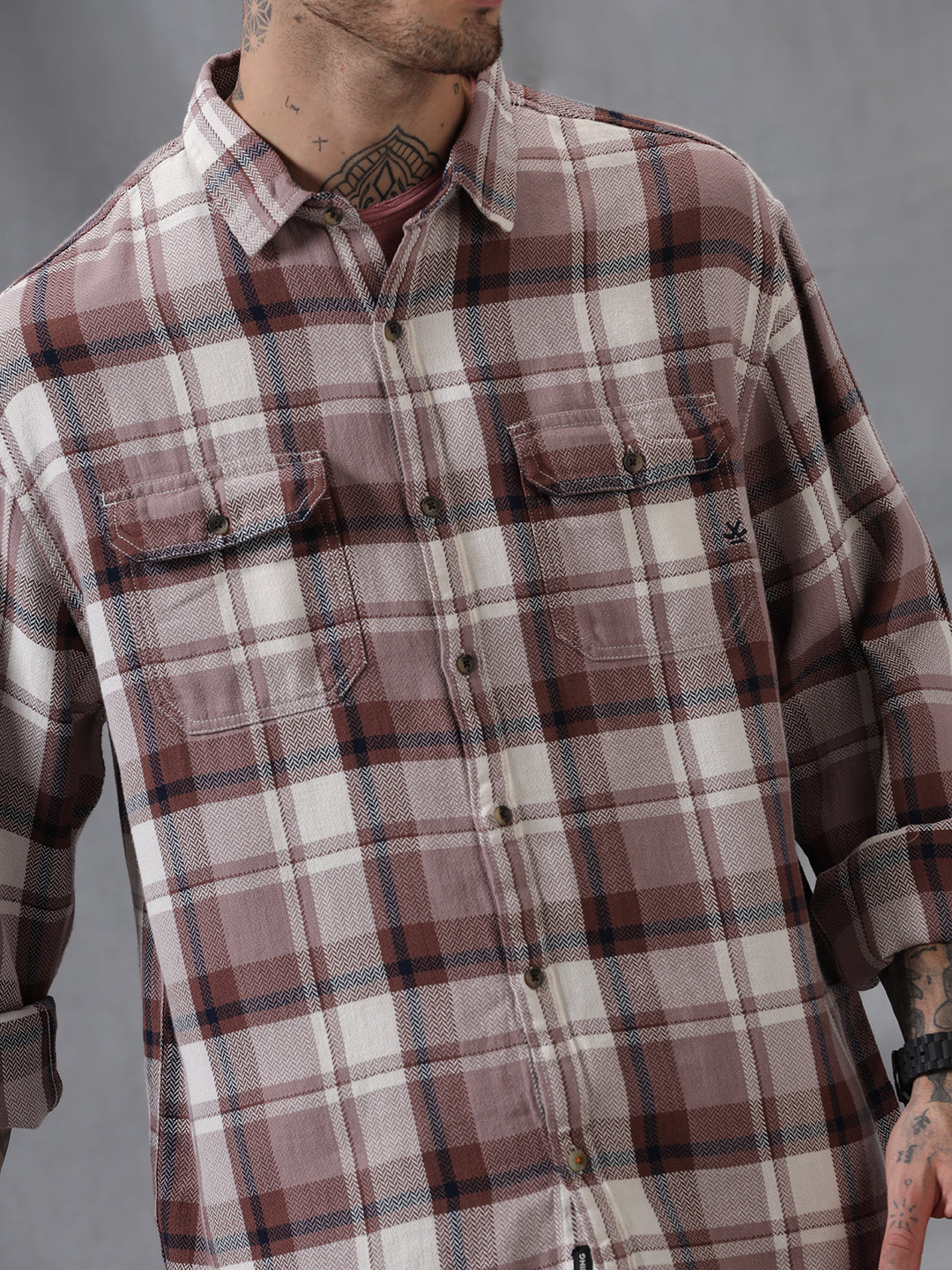 Double-Pocket Brown Tartan Shirt