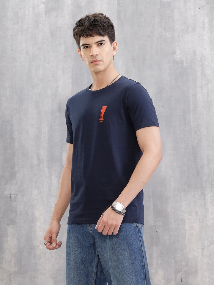 Regular Fit Solid T-shirt With Logo Print | Blue
