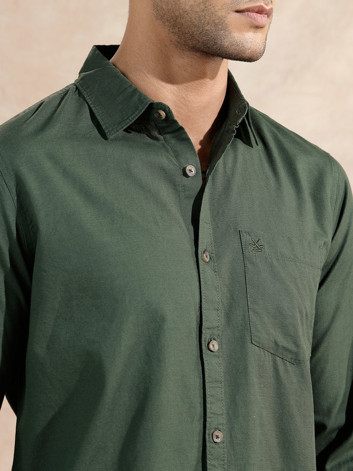 Cotton Slub Solid Shirt | Olive