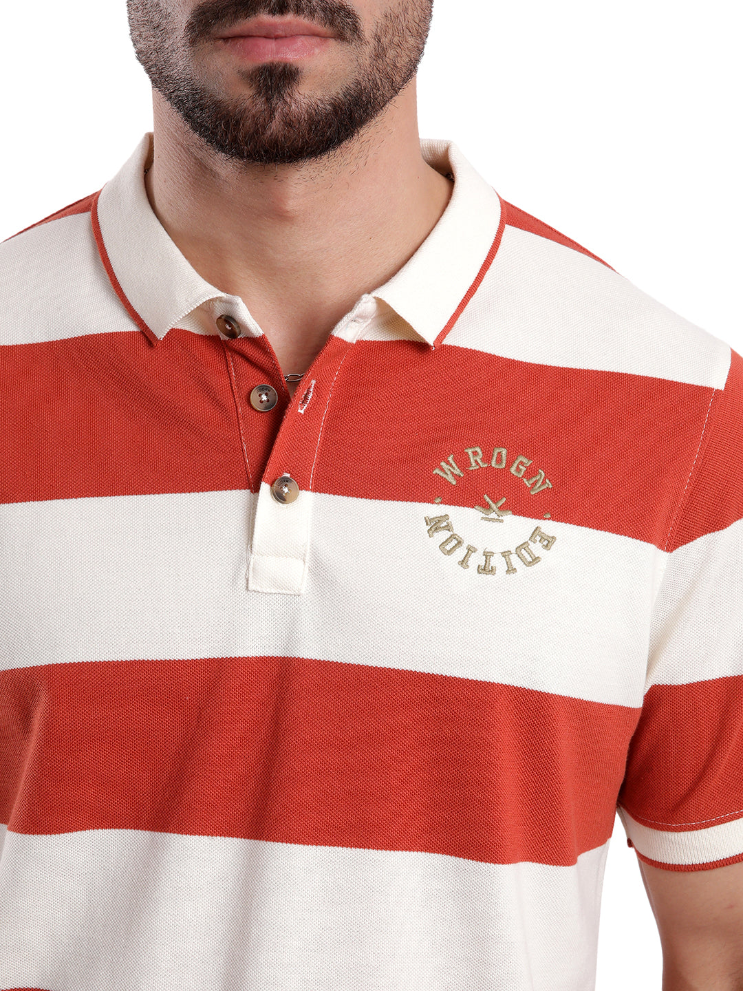 Premium Orange Striped Polo T-Shirt