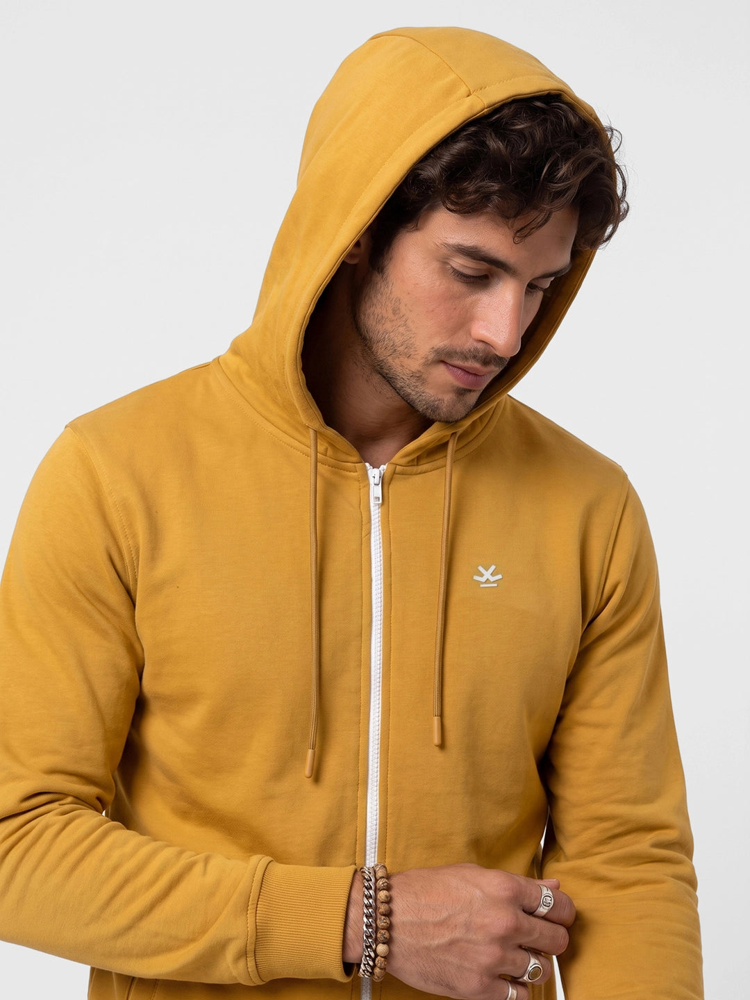 Slim Fit Placement Printed Hooded Sweatshirt | Yellow