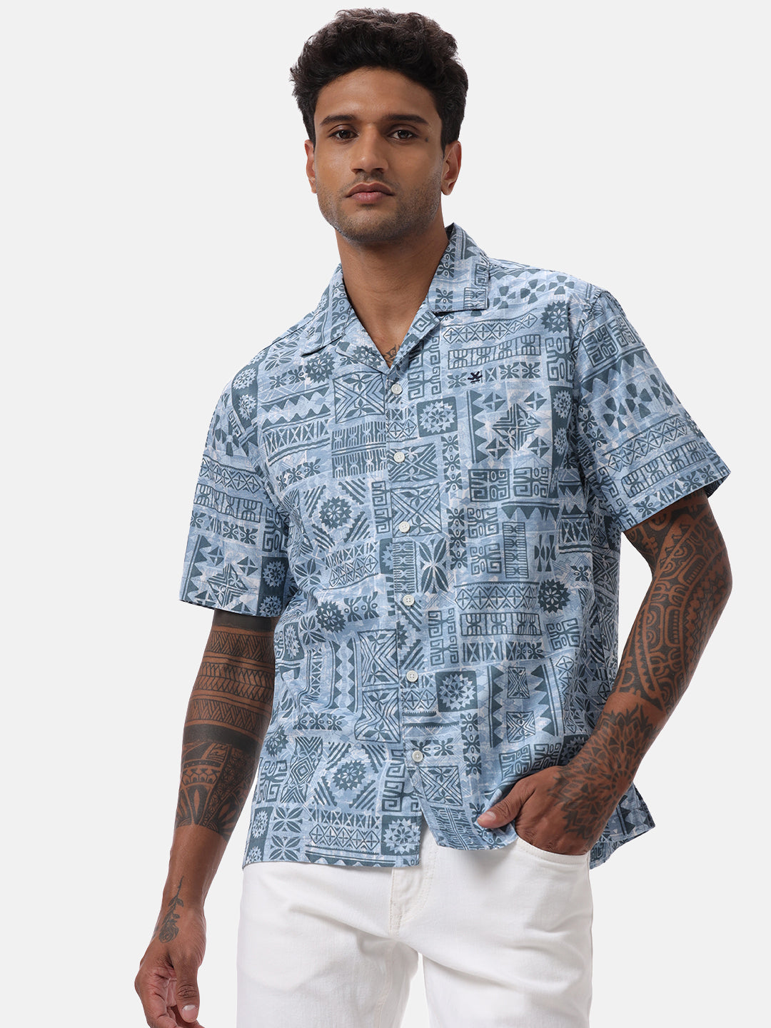 Abstract Blue AOP Spoyl Shirt