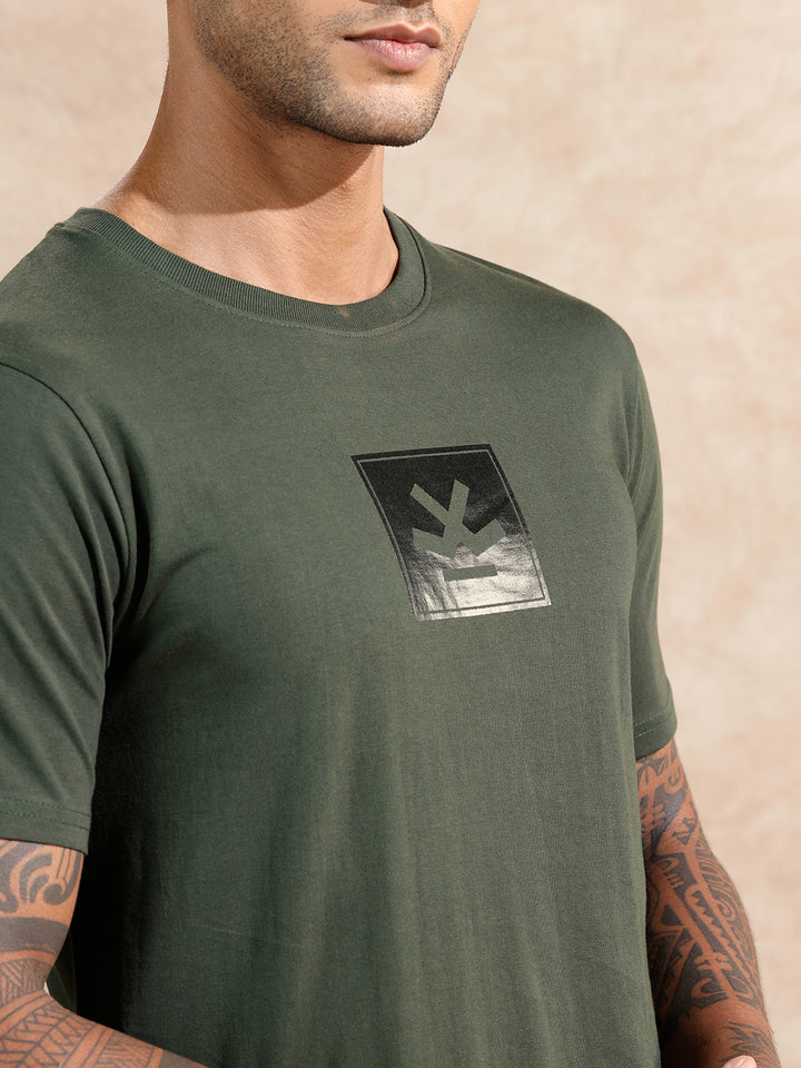 Glossy Gel Printed T-Shirt | Olive