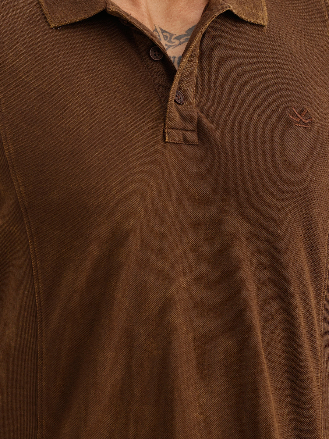 Washed Slim Fit Cut & Sew Polo T-Shirt | Brown
