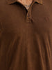 Washed Slim Fit Cut & Sew Polo T-Shirt | Brown