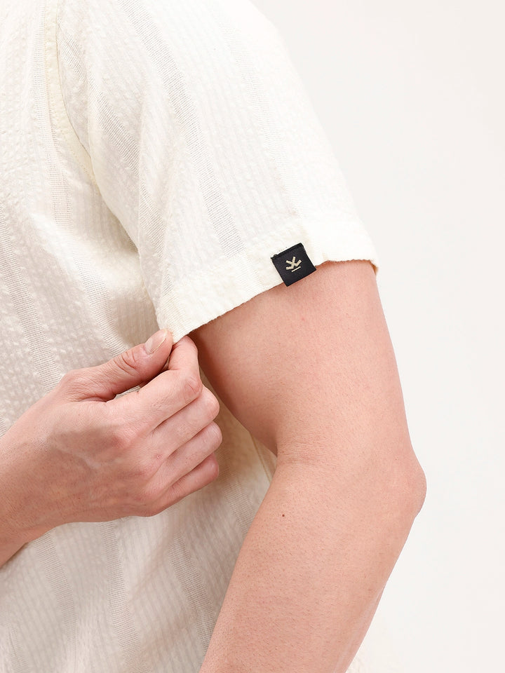 Slim Fit Textured Half Sleeve Shirt | Yellow