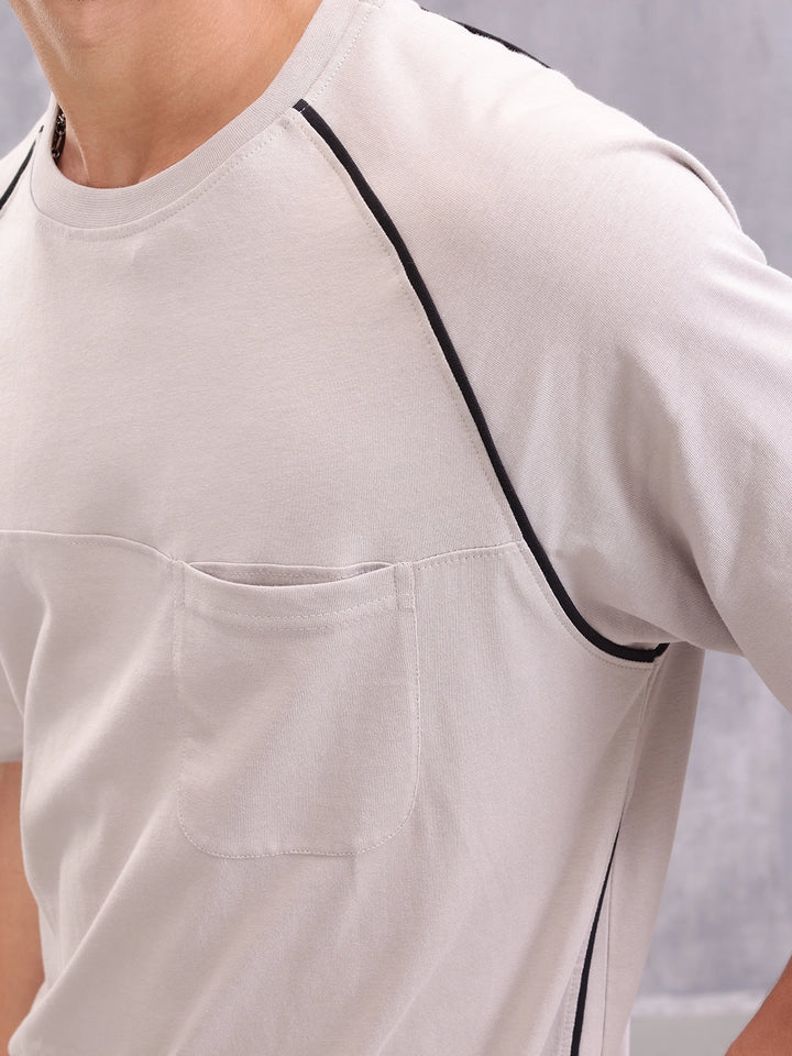 Raglan Sleeve Sporty Look Oversized Fit T-shirt With Patch Pocket | Grey