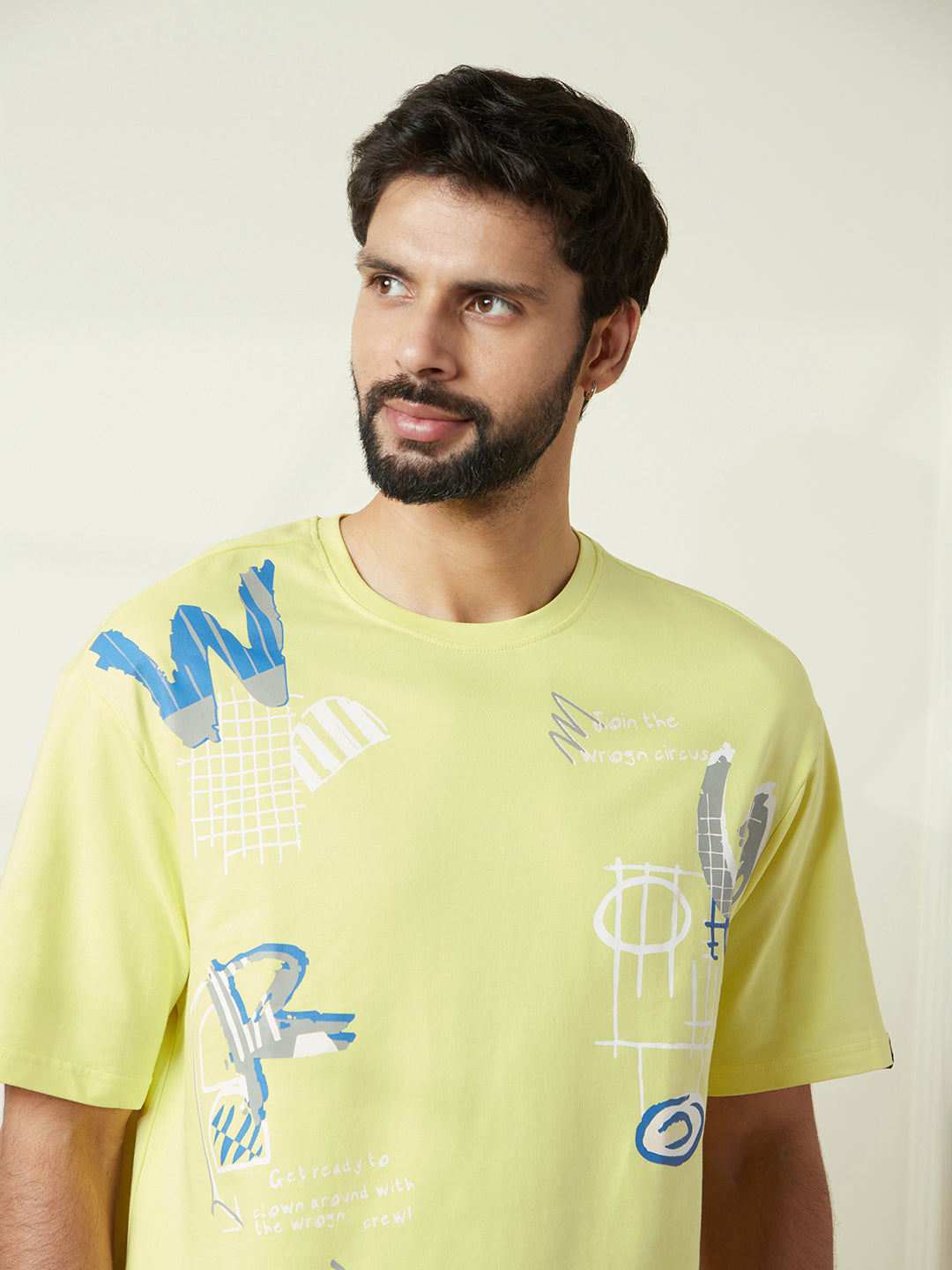 Wrogn Circus Placement Printed T-Shirt in Lime Green