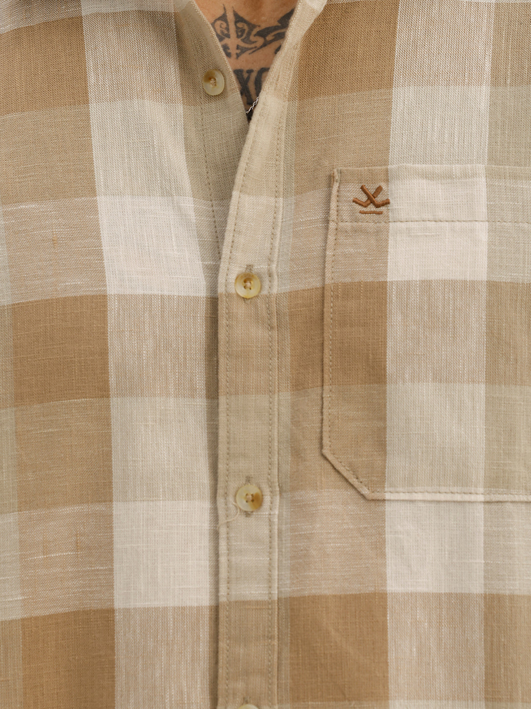 Classic Slim Fit Checkered Shirt | Khaki