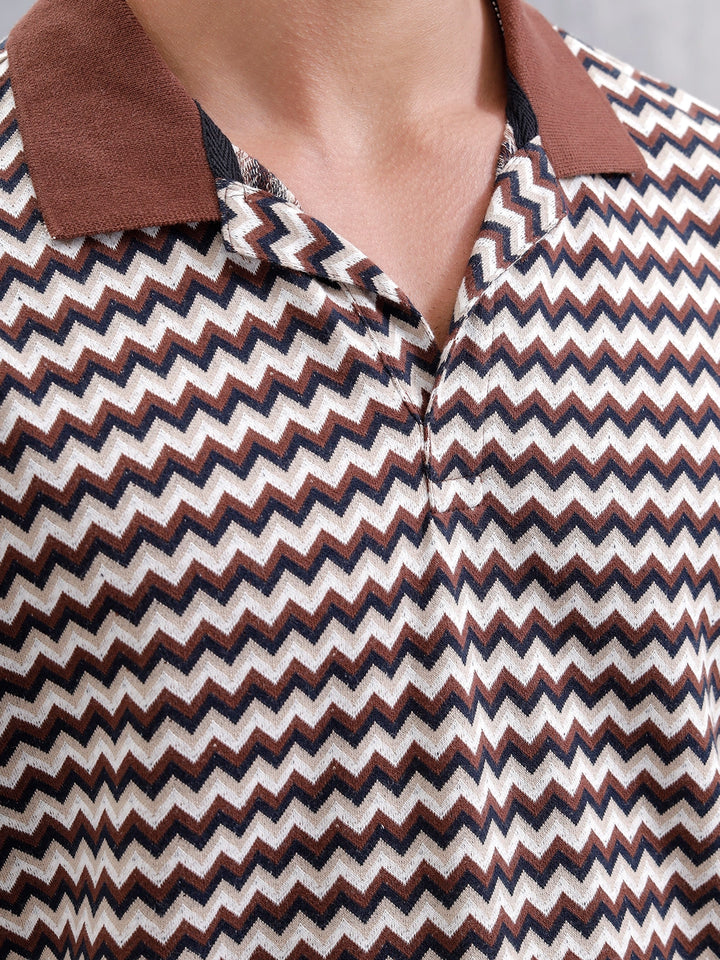 Comfort Fit Geometric Jacquard Polo | Brown