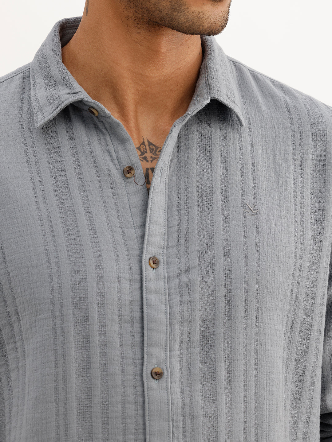 Slim Fit Textured Striped Full Sleeve Shirt | Grey