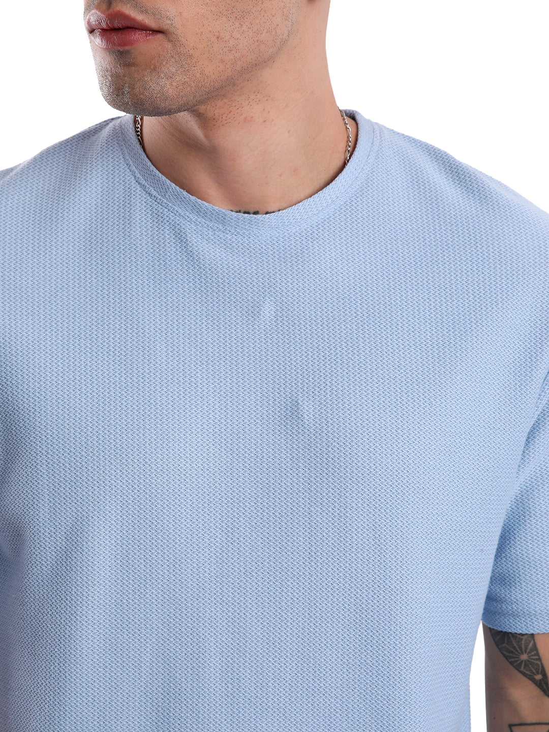 Light Blue Textured Crew Neck T-Shirt