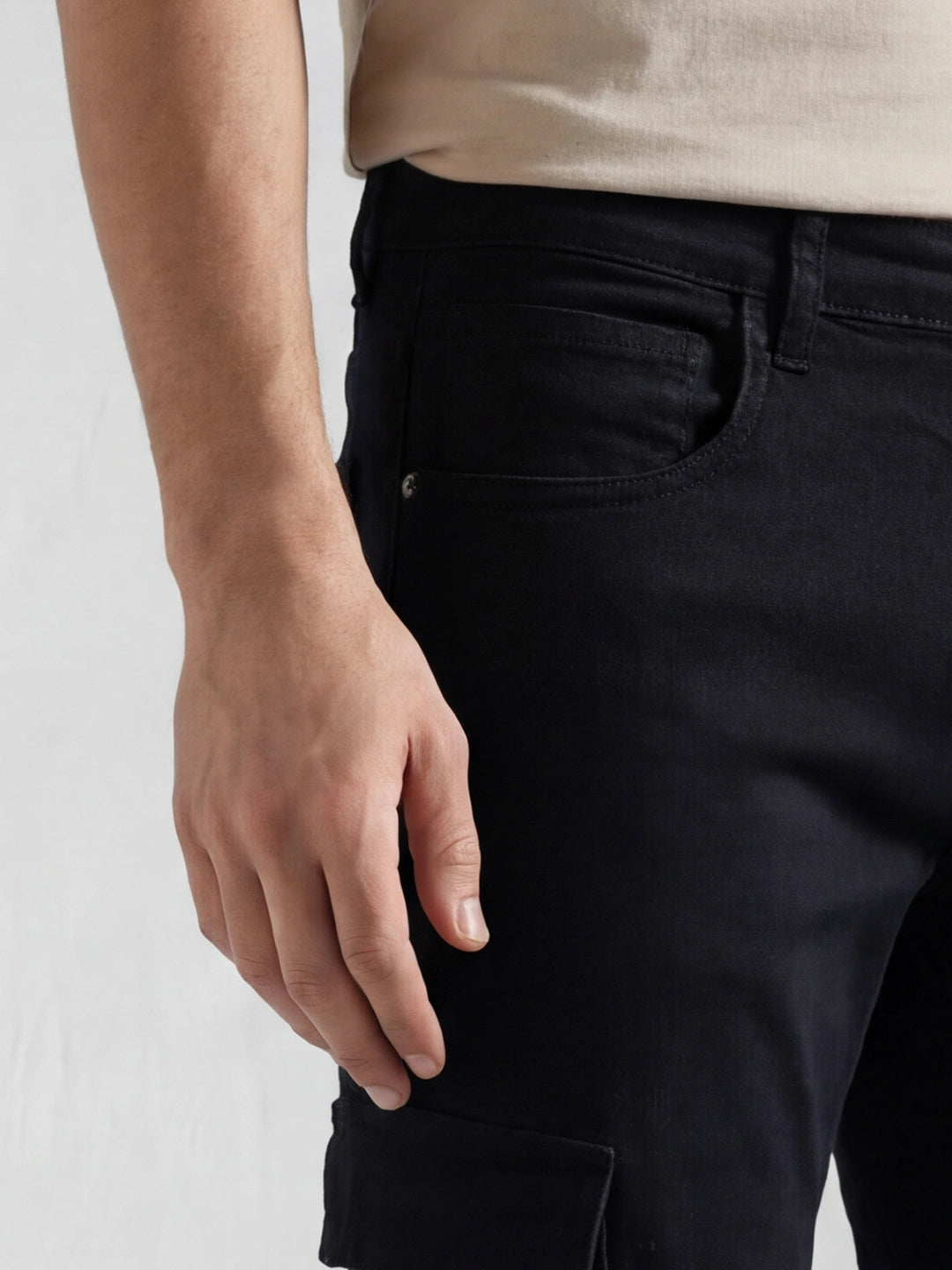 Solid Straight Fit Cargo Trouser | Black