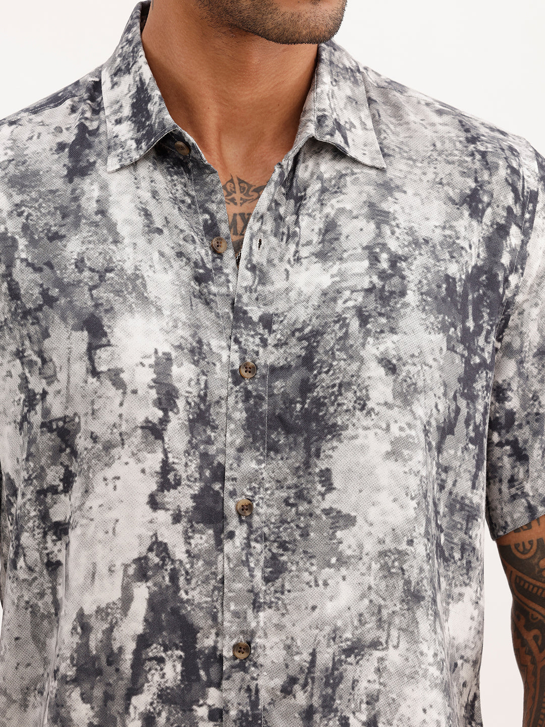 Slim Fit AOP Half Sleeve Shirt | White | WSH02HSSL0167S