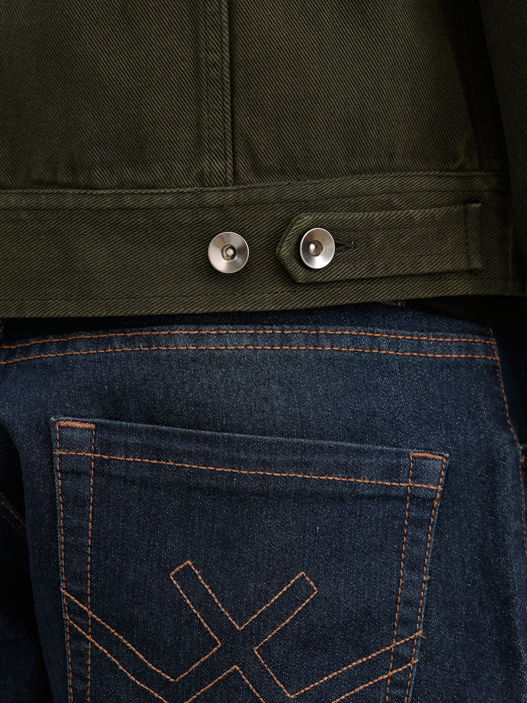 Slim Fit Solid Denim Jacket | Olive | WNJK6381/NS