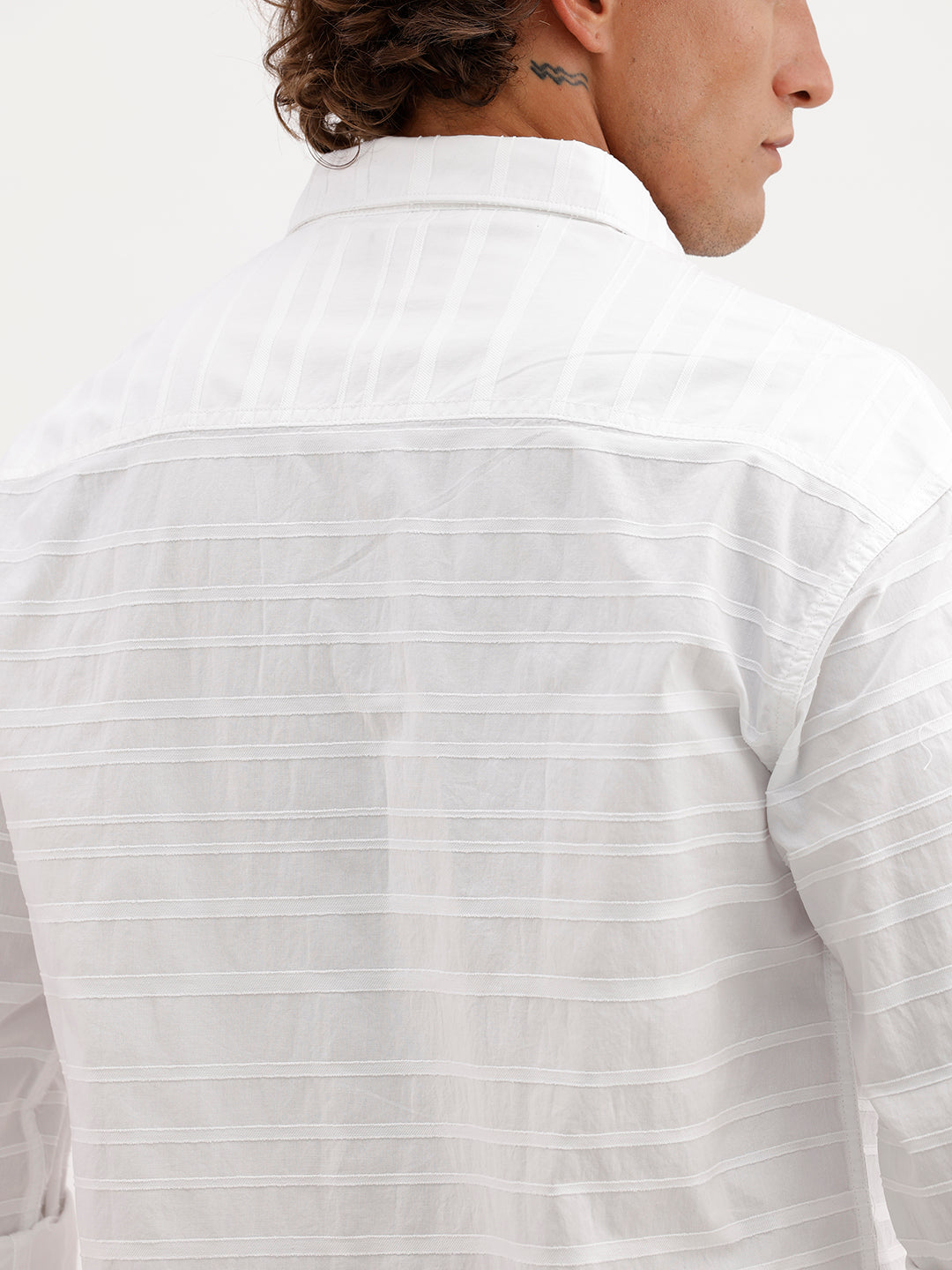 Textured Regular Fit Double Pocket Shirt | White