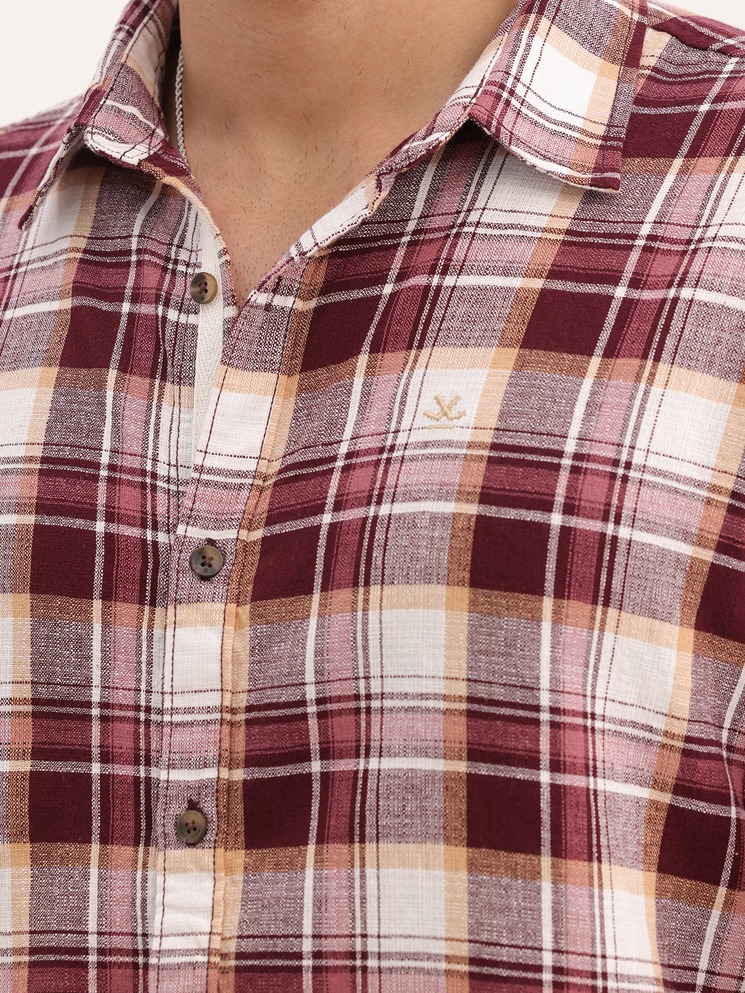 Slim Fit Checkered Full Sleeve Shirt | Maroon