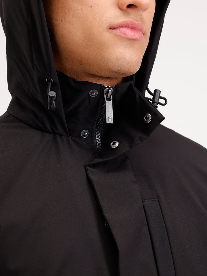 Slim Fit Double Pocket Hooded Jacket  | Black