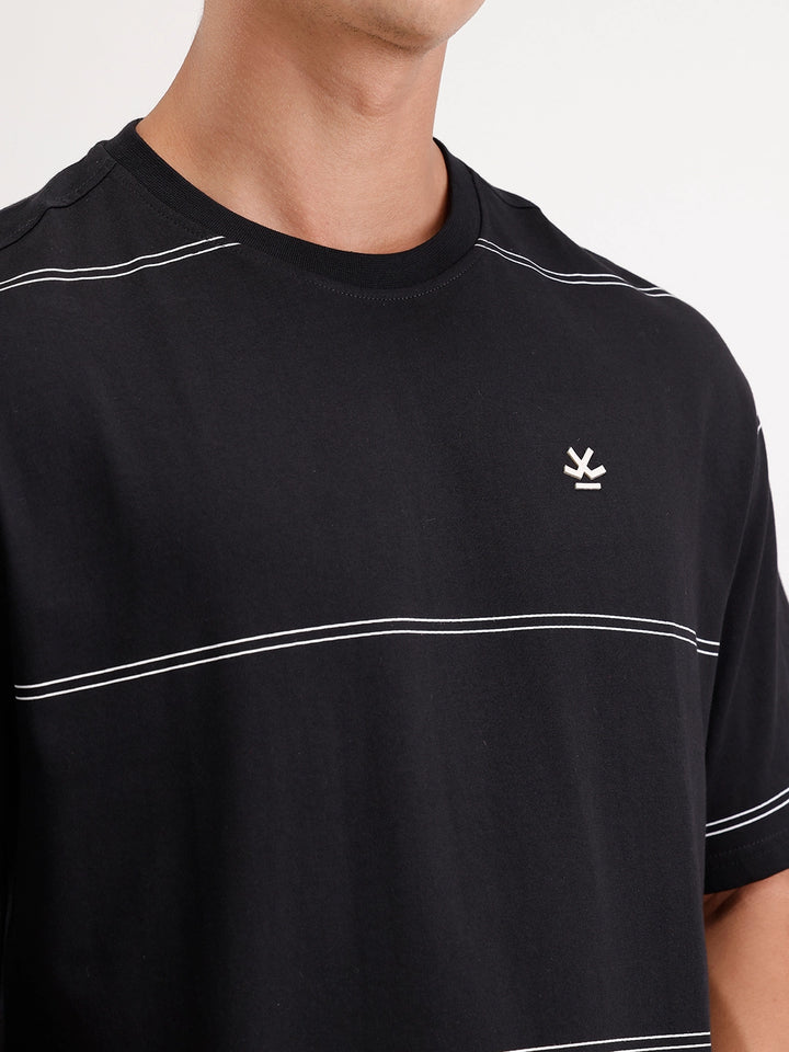 Oversized Printed Striped T-Shirt | Black